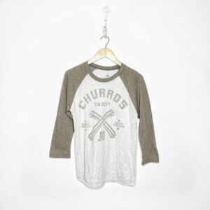 Disney Disneyworld Churros Baseball T Shirt gray 3/4 sleeve logo unisex small s